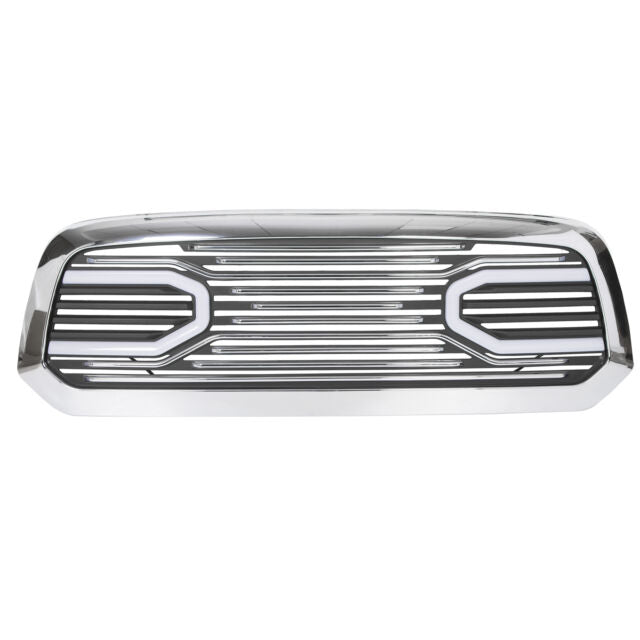 Big Horn Chrome Front Grille+Chrome Shell w/ LED light for 13-18 Dodge Ram 1500