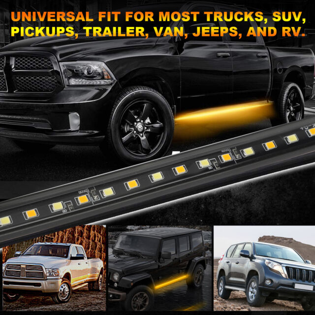 2Pcs 70" Running Board LED Light DRL Side Step Strip Bar Amber White Turn Signal