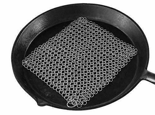 Cast Iron Skillet Cleaner Chainmail Scrubber With Hanging Ring Rust-Free