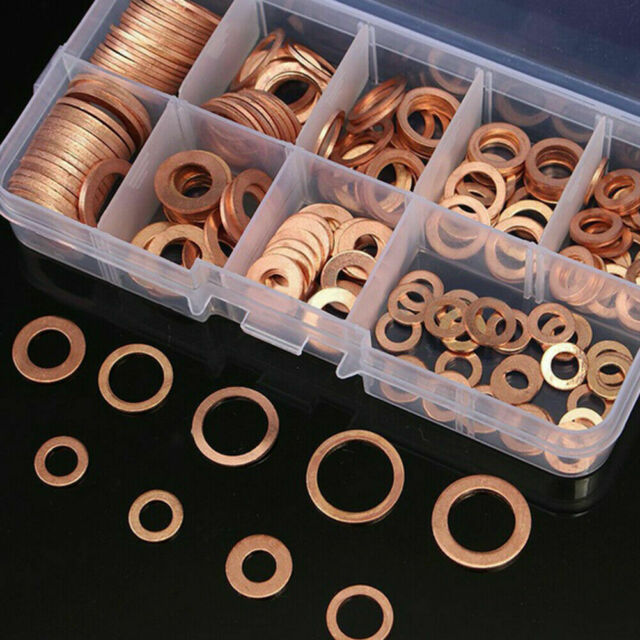 150PCS M5-M22 Copper Crush Washer Gasket Set Flat Ring Seal Assortment Kit USA