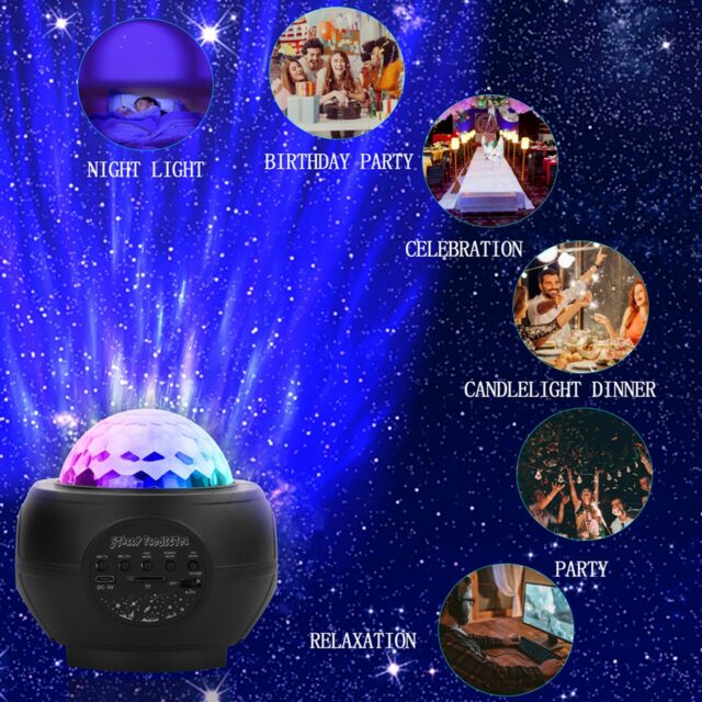 Galaxy Projector Starry Sky Night Light Ocean Star Party Speaker LED Lamp Remote (Black)