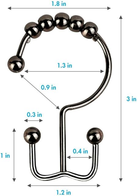 12pcs Metal Shower Curtain HOOKS RINGS Double Glide Roller Set Stainless Steel