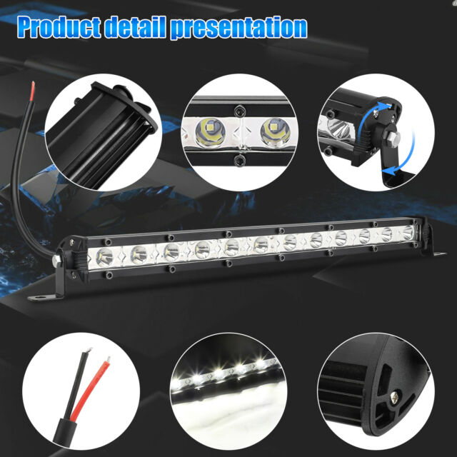 13" LED Work Light Bar Single Row Spot Flood Combo Driving Offroad Truck SUV ATV