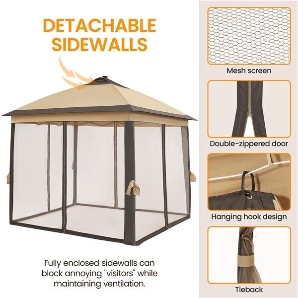 11'x11' Outdoor Pop Up Instant Gazebo Tent with Mesh Netting/ Solar LED Lights