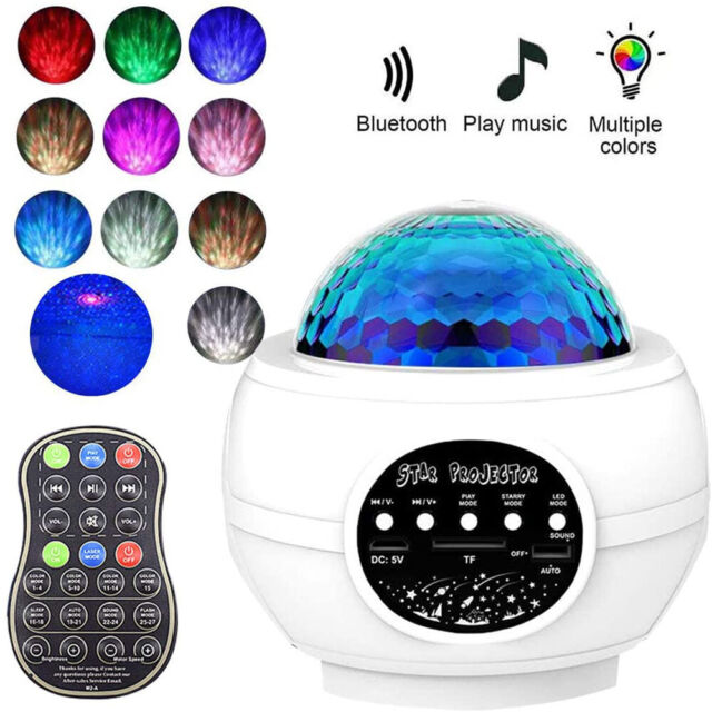 Galaxy Projector Starry Sky Night Light Ocean Star Party Speaker LED Lamp Remote (Black)