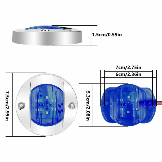 2X Round Marine Boat LED Courtesy Lights Cabin Deck Stern Navigation Light Blue