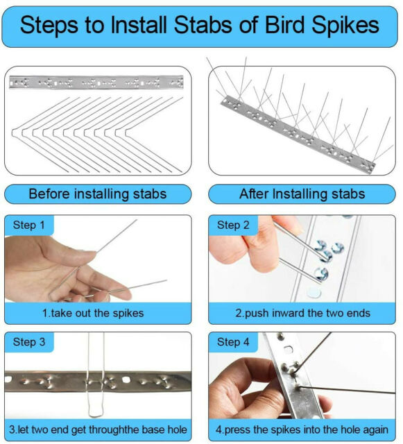 5 Pack Bird Spikes for Pigeons Small Birds,Stainless Steel Deterrent-Cover4 Feet