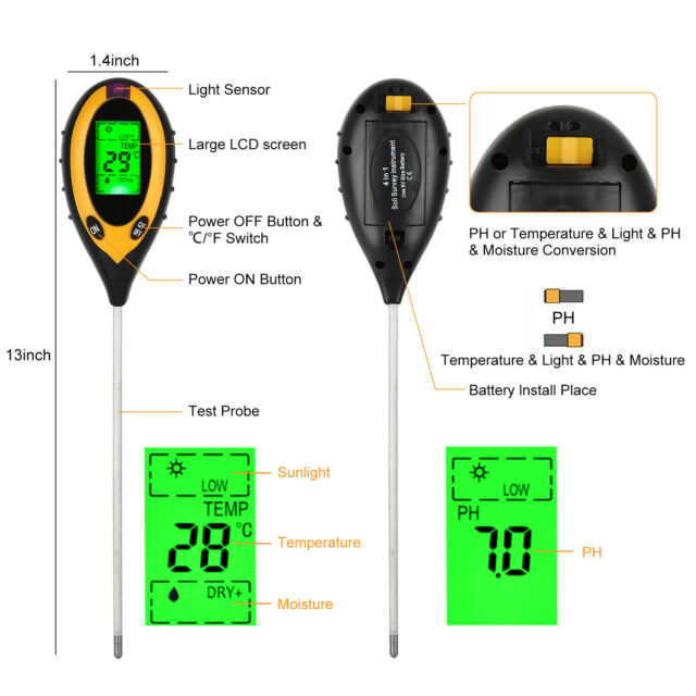 4 in 1 PH Tester Soil Water Moisture Light Test Meter for Garden Plant Seeding