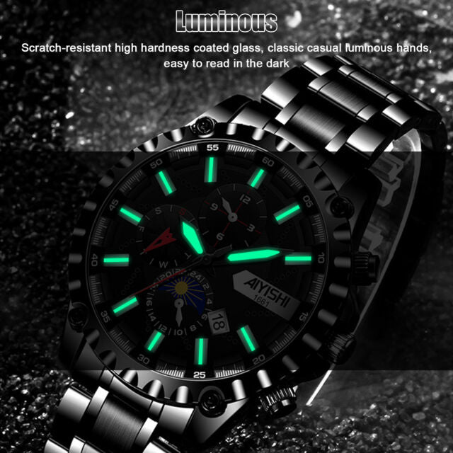 Waterproof Men Stainless Steel Quartz Watch Classic Business Luminous Wristwatch