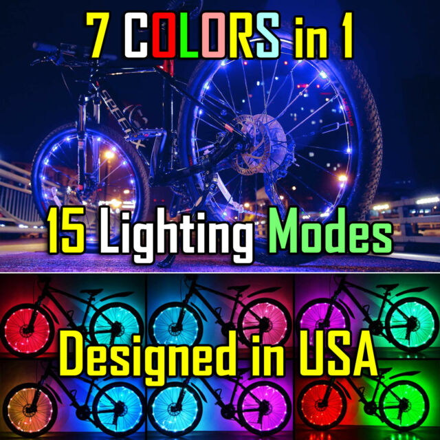 NEW 7 COLORS in 1 LED Bicycle Bike Wheel Lights String Fits any Spoke Rim Tires