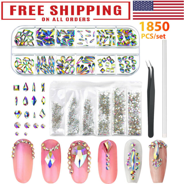 1850PCS Mixed Size Nail Art Rhinestones Flatback Crystal 3D Stones Box Kit