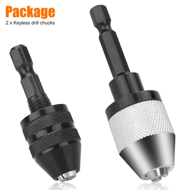 2x 1/4" Hex Shank Keyless Drill Chuck Bit Driver Converter Quick Change Adapter