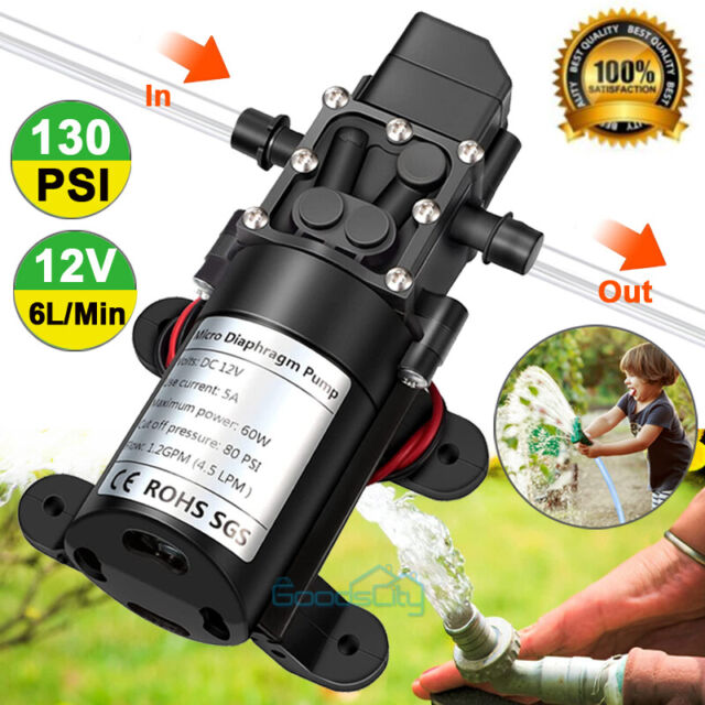 12V High Pressure Water Pump 130PSI Self Priming Diaphragm RV Home Auto Switch