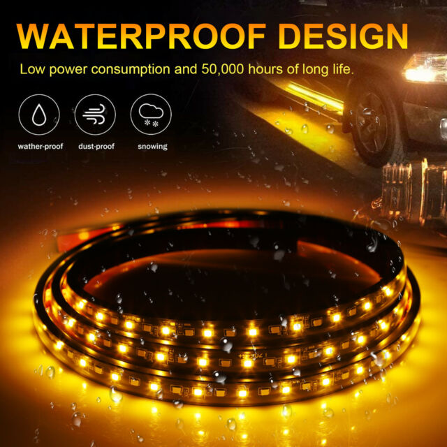 2Pcs 70" Running Board LED Light DRL Side Step Strip Bar Amber White Turn Signal