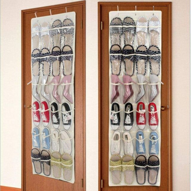 24 Pockets The Door Shoe Organizer Rack Hanging Storage Hanger Closet with Hooks