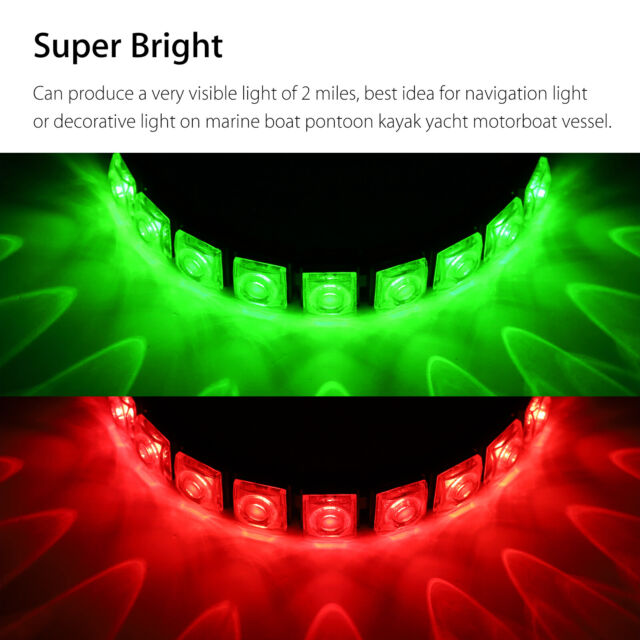 2PCS Navigation 9 LED Marine Bow Boat 12V Yacht Pontoon Bright Lights Red Green