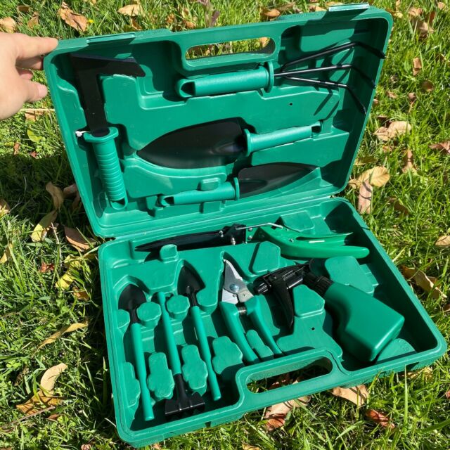 10pc Garden Tool Set Vegetable Flower Gardening Hand Tools Kits w/ Carrying Case