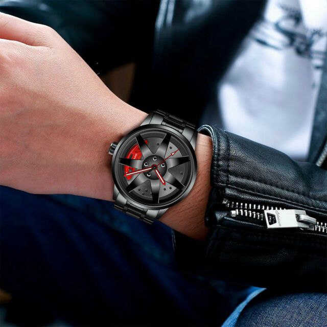 Luminous Men Car Wheel Fashion Watch Analog Quartz Stainless Steel Wrist Watches