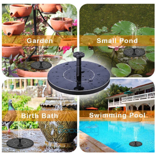 Bird Bath Fountain Solar Powered Water Pump Floating Outdoor Pond Garden Pool