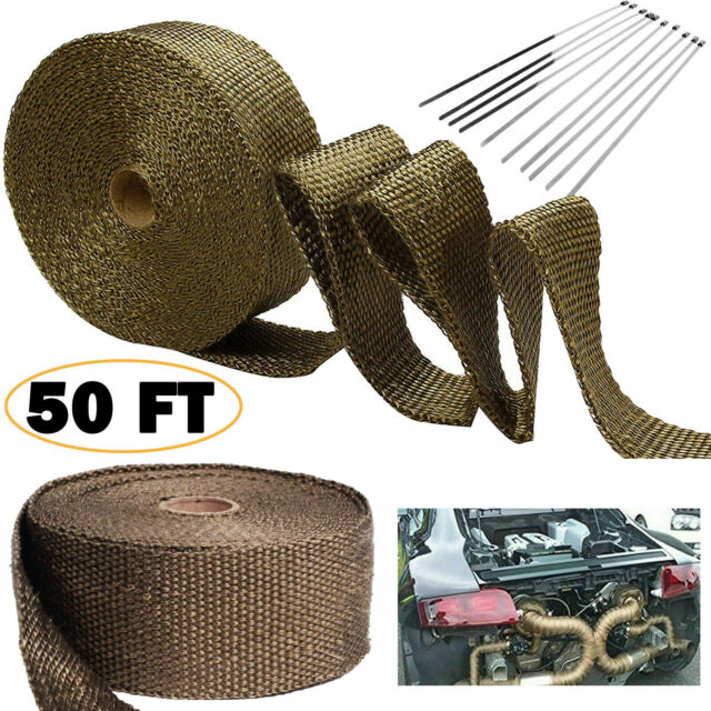 2 Rolls x Titanium Pipe Header Manifold Exhaust Heat Wrap Tape 20 Ties 2" X 50ft