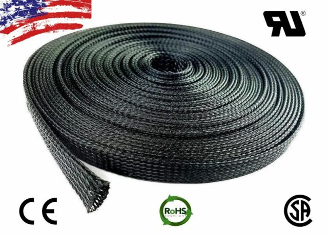 50 FT 3/8" Black Expandable Wire Cable Sleeving Sheathing Braided Loom Tubing US