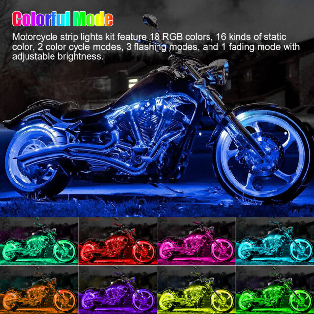 12Pcs Motorcycle RGB LED Waterproof Under Glow Lights Strip Neon Kit APP Control