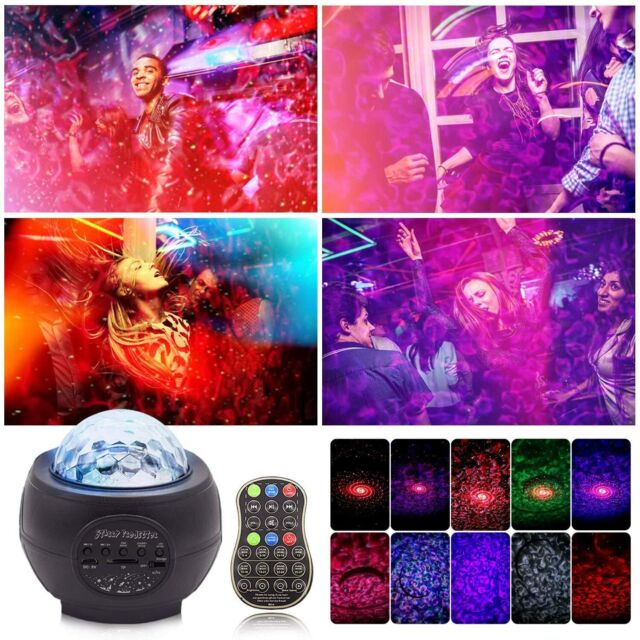 Galaxy Projector Starry Sky Night Light Ocean Star Party Speaker LED Lamp Remote (Black)