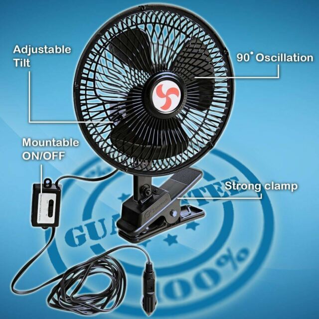 Zone Tech 2x 12V Dashboard Oscillating Cooling Clip On Desk Car Fan Portable