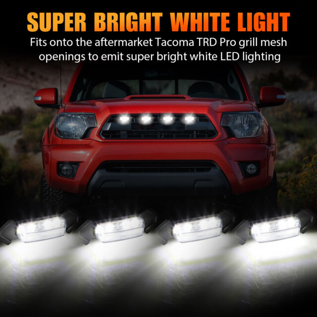 4x Raptor Style White Lens Grille LED Light For Toyota Tacoma TRD Pro 2016-2021