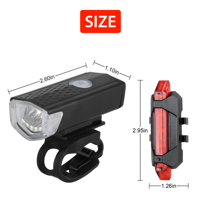 2 Sets USB Rechargeable LED Bicycle Headlight Bike Front Rear Lamp Cycling USA