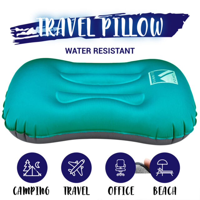 Air Pillow Inflatable Cushion Portable Head Rest Compact Travel Camping w/ Pouch