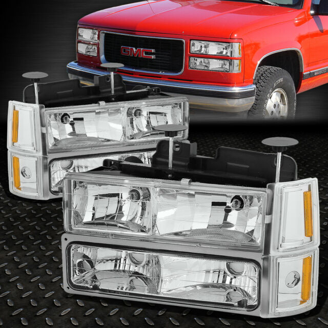 For 94-00 GMC c10 c/k suburban chrome housing amber corner headlight bumper lamp