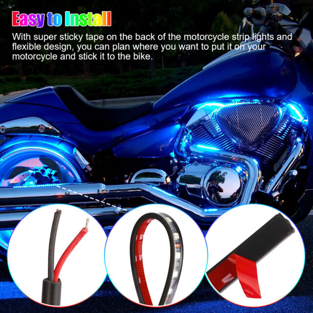 12Pcs Motorcycle RGB LED Waterproof Under Glow Lights Strip Neon Kit APP Control