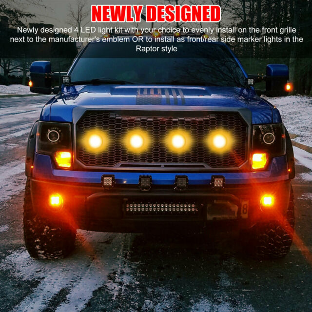 4pcs LED Amber Grille Lighting Kit Universal ForTruck SUV Ford SVT Raptor Style