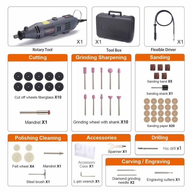 Rotary Tool Kit Variable Speed with Flex shaft, 59 Accessories, Carrying Case, M