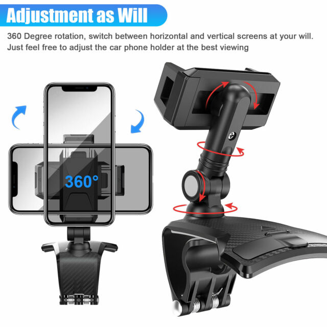 3in1 Universal Car Phone Mount Holder for Dashboard Sun Visor Rearview Mirror US