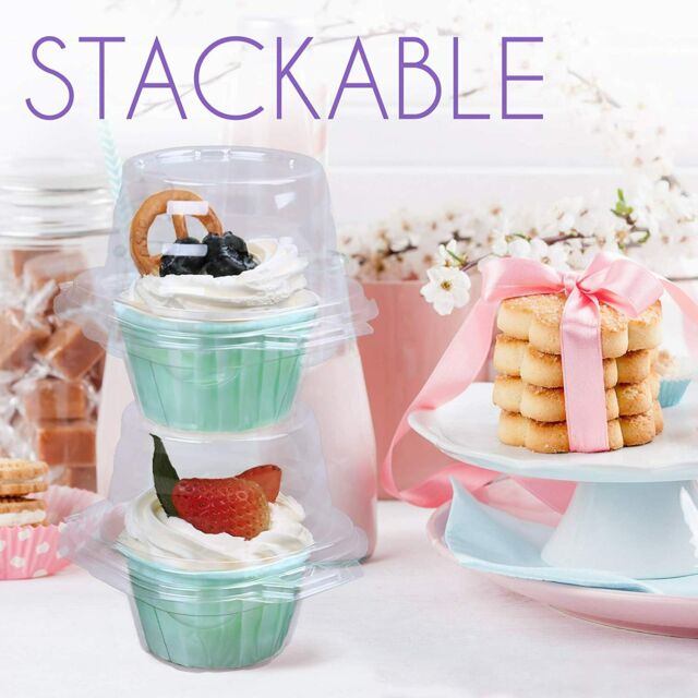 100x Plastic Individual Cupcake Container Clear Boxes Single Compartment Carrier