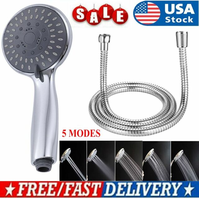 5FT Long Shower Hose /5 Setting Shower Head High Pressure Bathroom Hand Held