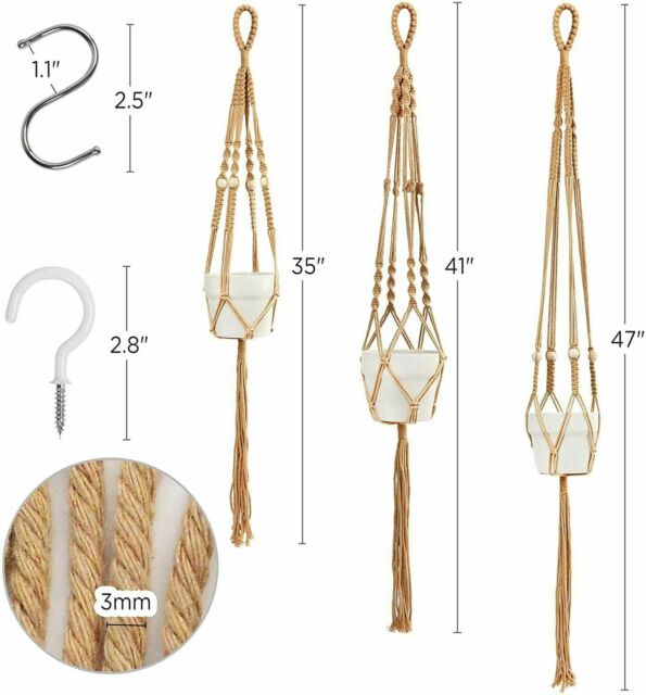 3x Macrame Plant Hangers Indoor Outdoor Hanging Basket Planter Flower Pot Holder