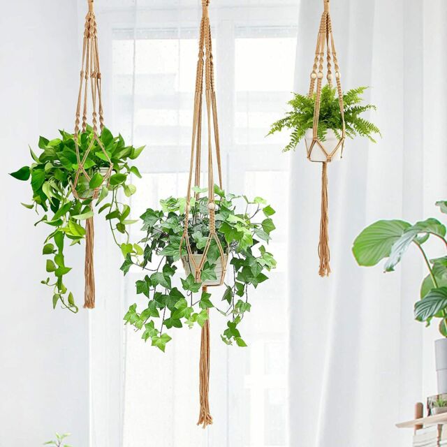 3x Macrame Plant Hangers Indoor Outdoor Hanging Basket Planter Flower Pot Holder