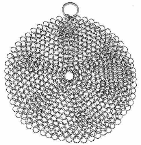 Cast Iron Skillet Cleaner Chainmail Scrubber With Hanging Ring Rust-Free