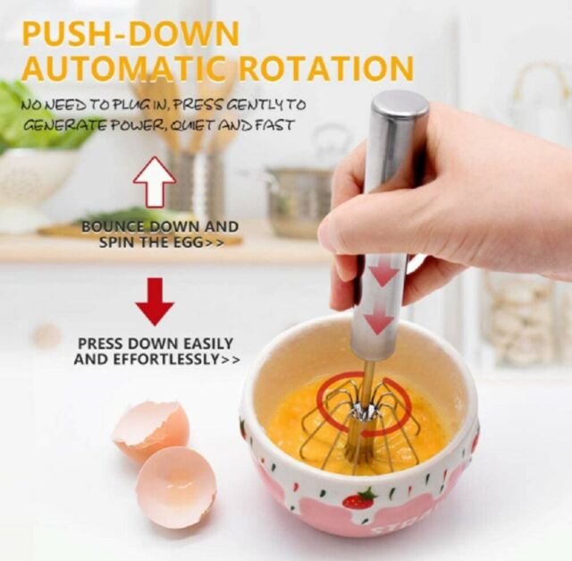 Semi-Automatic Egg Whisk Hand Push Egg Beater Stainless Steel Blender Mixer Whisk 10"