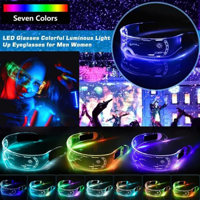 Clear Lenses 7 Color LED Flashing Light Up Visor Glasses Goggles Rave Party