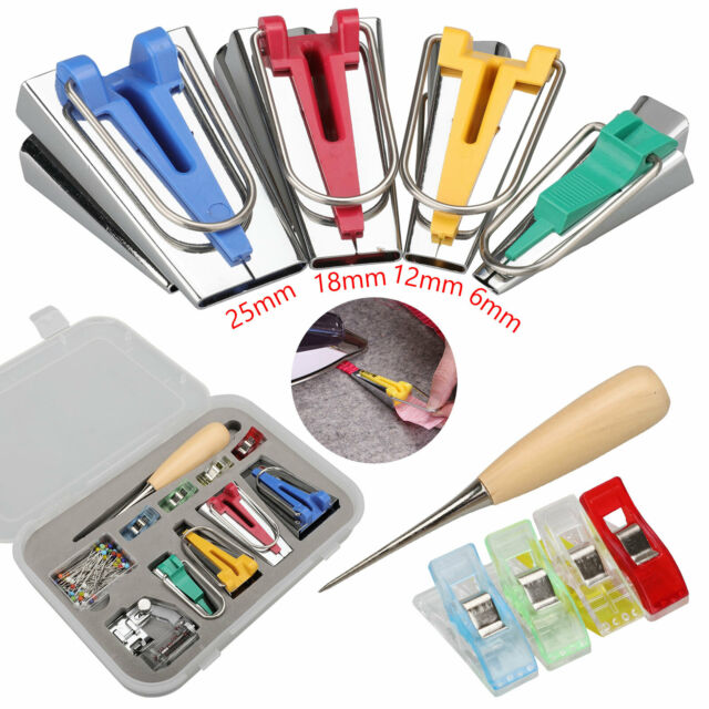 60PCS Bias Tape Maker Kit Set Fabric Sewing Quilting Awl & Binder Foot Case Tool