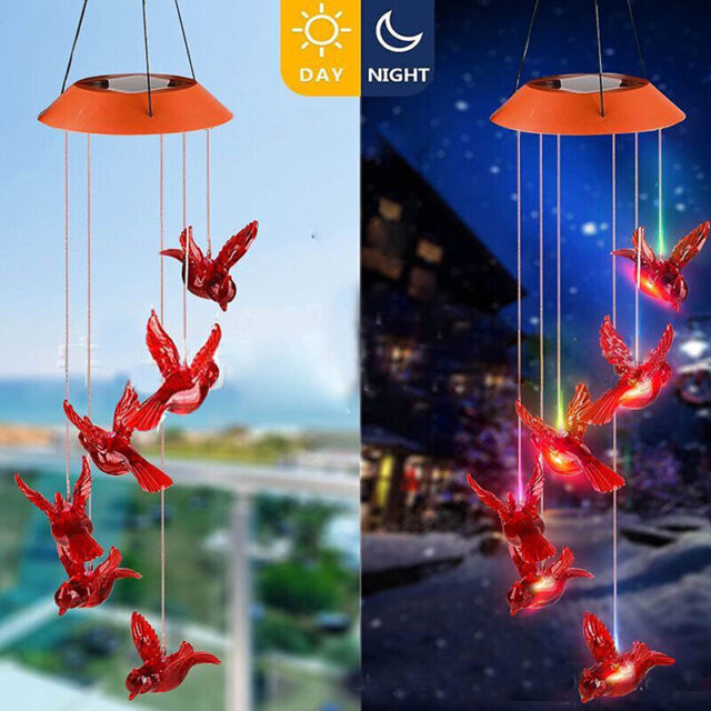 Solar Wind Chimes Lights LED Birds Color Changing Hanging Lamp Garden Home Decor