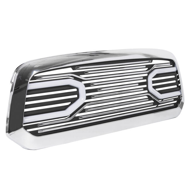 Big Horn Chrome Front Grille+Chrome Shell w/ LED light for 13-18 Dodge Ram 1500