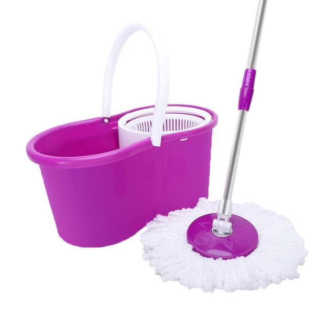 360°Rotating Head Easy Magic Floor Mop Bucket 2x Head Microfiber Spinning US