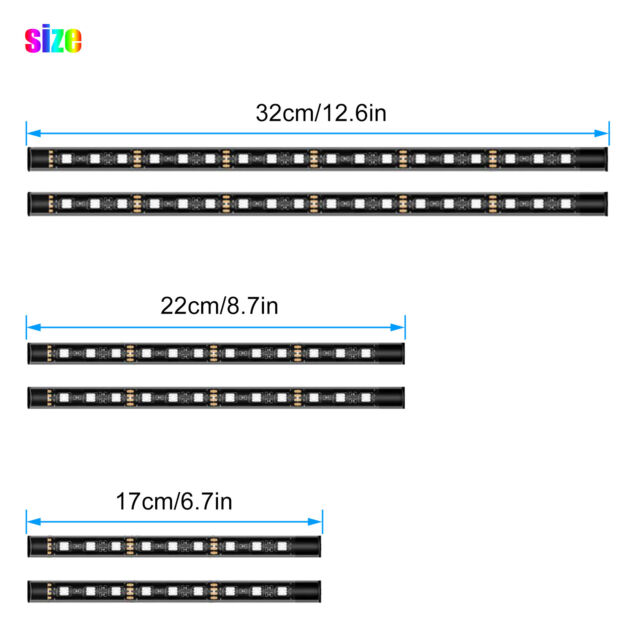 12Pcs Motorcycle RGB LED Waterproof Under Glow Lights Strip Neon Kit APP Control