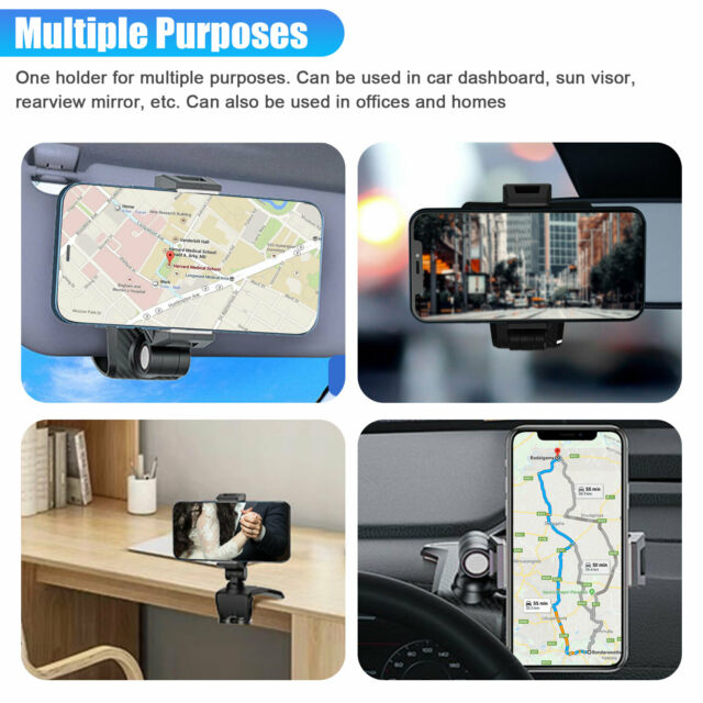 3in1 Universal Car Phone Mount Holder for Dashboard Sun Visor Rearview Mirror US