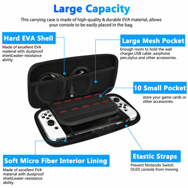 Accessories Case Bag+Shell Cover+Thumb Grips+Protector for Nintendo Switch OLED